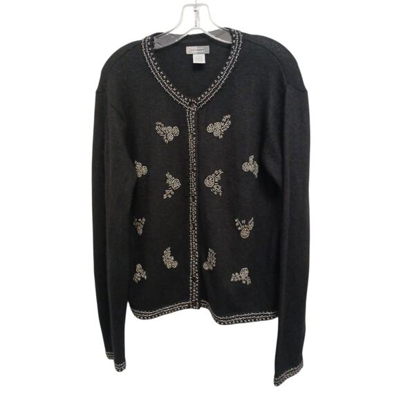 90’s Y2K Vintage Beaded Angora Blend Cardigan Sweater L Black Topper Long Sleeve - Picture 5 of 13